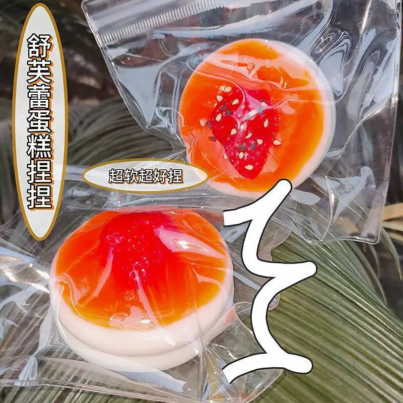 Strawberry Cake & Cheese Soufflé Squishy – Food Squeeze Stress Toy