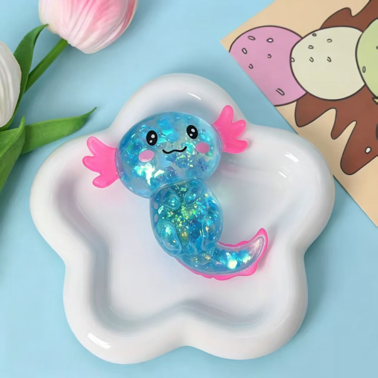 Glitter Salamander Squishy Toy – Sparkly Slow Rise Stress Relief Squeeze