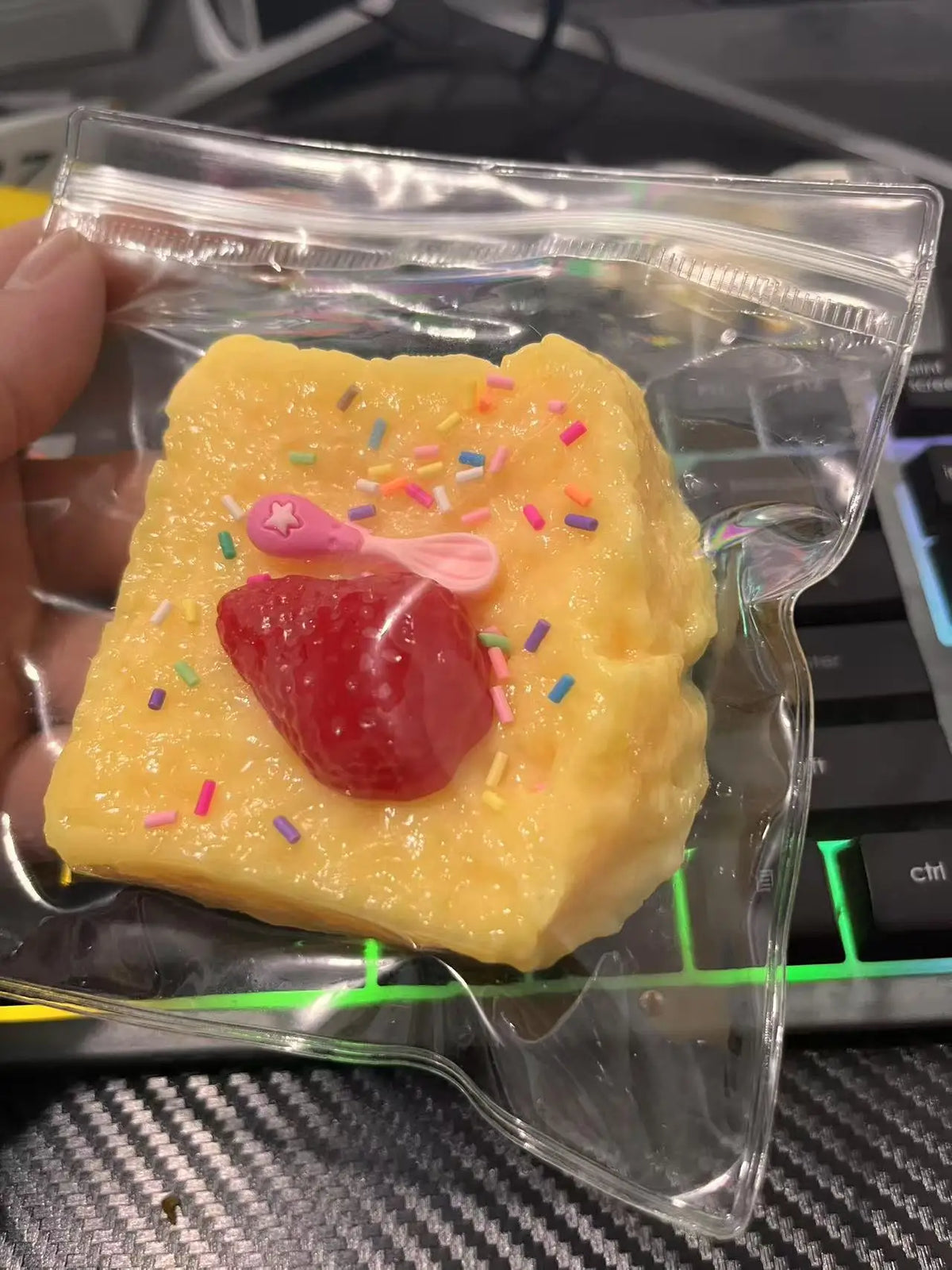 Strawberry Cake & Cheese Soufflé Squishy – Food Squeeze Stress Toy