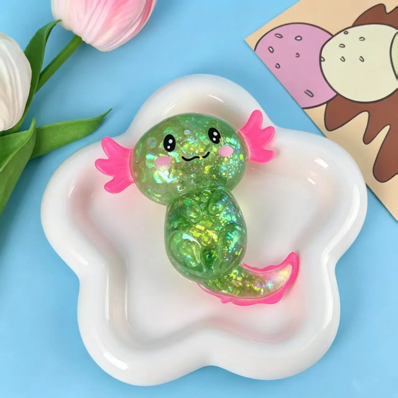Glitter Salamander Squishy Toy – Sparkly Slow Rise Stress Relief Squeeze
