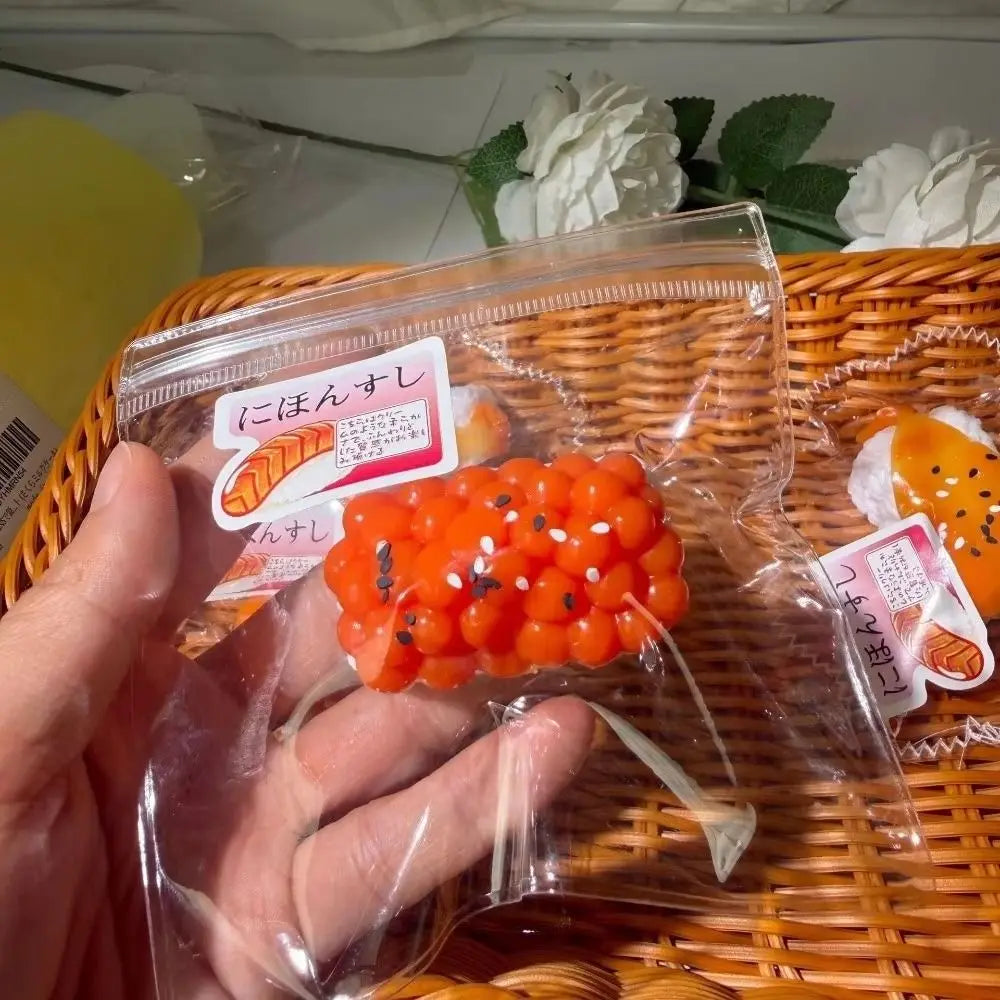 Sushi Squishy Fidget Toy – Realistic Slow Rise Silicone Squeeze (Caviar, Salmon, Shrimp)