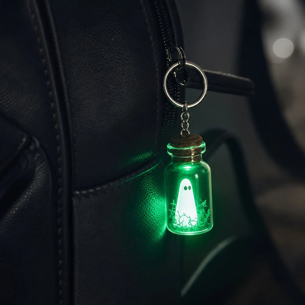 Glow-in-the-Dark Ghost Keychain – Adopt a Ghost Bottle Pendant