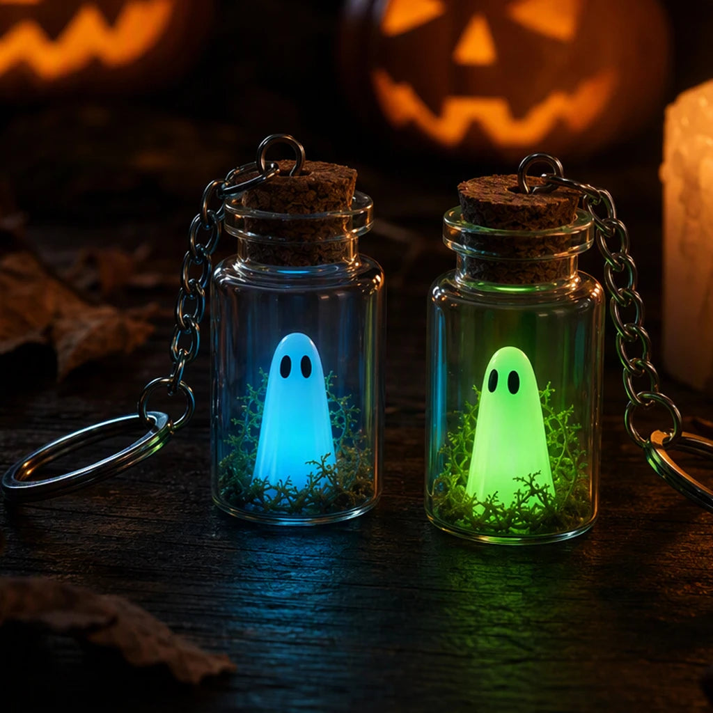 Glow-in-the-Dark Ghost Keychain – Adopt a Ghost Bottle Pendant
